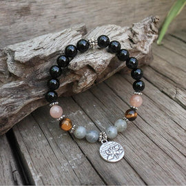8mm Natural Stone Beads Prayer Bracelet,Black Onyx,Labradorite,Awaken Power,JapaMala Bracelet,Spiritual Jewelry,Meditation Beads