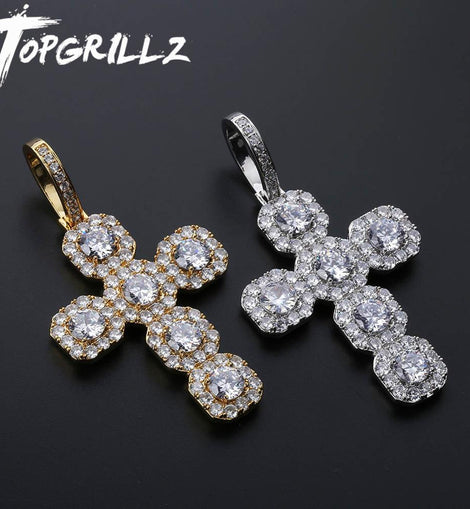 TOPGRILLZ New Big Cross Pendant Necklace Iced Out Micro Pave Cubic Zirconia With 12mm Cuban Chain Mens Hip Hop Fashion Jewelry
