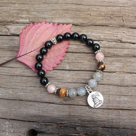 8mm Natural Stone Beads Prayer Bracelet,Black Onyx,Labradorite,Awaken Power,JapaMala Bracelet,Spiritual Jewelry,Meditation Beads