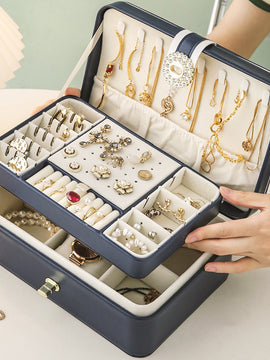 Internet celebrity jewelry storage box With lock multi-storey Leatherwear Jewelry box multi-storey separate Ring Ear Studs Earrings Necklace Box