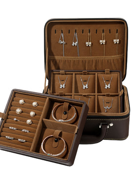 portable double-deck Jewellery suitcase high-grade PU skin Simplicity Ring Pendant Bracelet Jewelry box storage box household